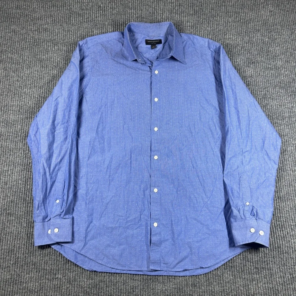 Banana Republic Shirt Men's XL Soft Wash Blue Micro Dobby Stripe Long Sleeve